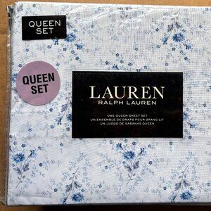 Ralph Lauren Blue French Country Floral Cottage Queen Size Cotton Sheet Set